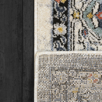Mabel Traditional Ivory/Navy/Multi Oriental Low Pile Rug