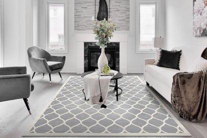 Cosmo Modern Grey/Beige Trellis Low Pile Rug