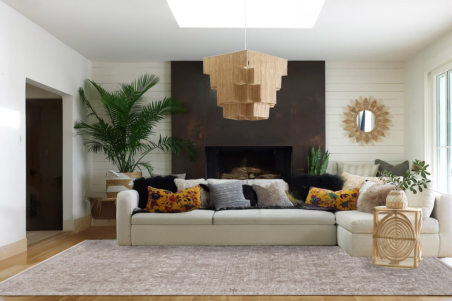 Lara Traditional Brown/Grey Floral Low Pile Rug