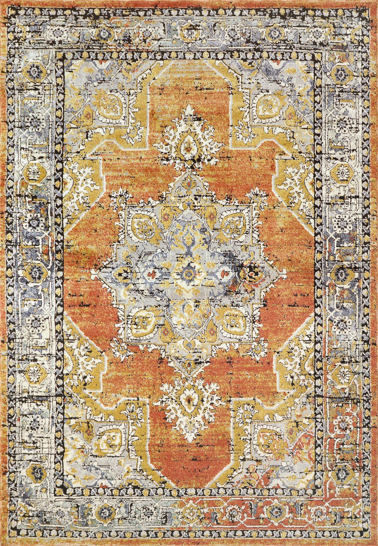 Mabel Traditional Rust/Navy/Multi Oriental Low Pile Rug