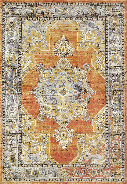 Mabel Traditional Rust/Navy/Multi Oriental Low Pile Rug