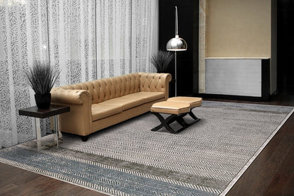 Harlow Modern Grey/Blue Chevron Low Pile Rug