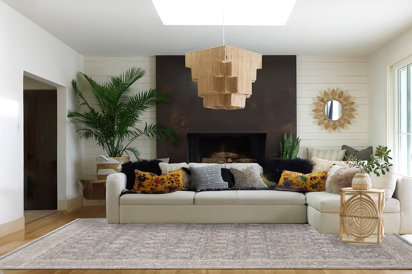 Lara Traditional Beige/Grey/Cream Floral Low Pile Rug