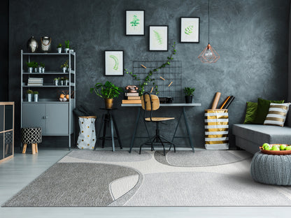 Polaris Modern Ivory/Grey Geometric Low Pile Rug