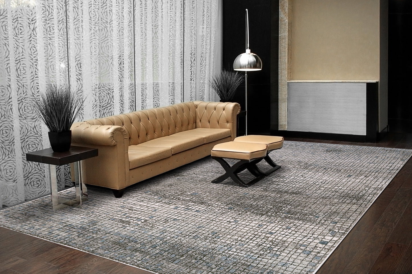 Harlow Modern Ivory/Grey/Blue Abstract Low Pile Rug