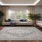 Lara Traditional Ivory/Grey Medallion Low Pile Rug