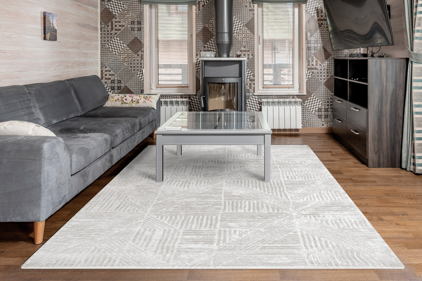 Arten Modern Grey Geometric Medium Pile Rug