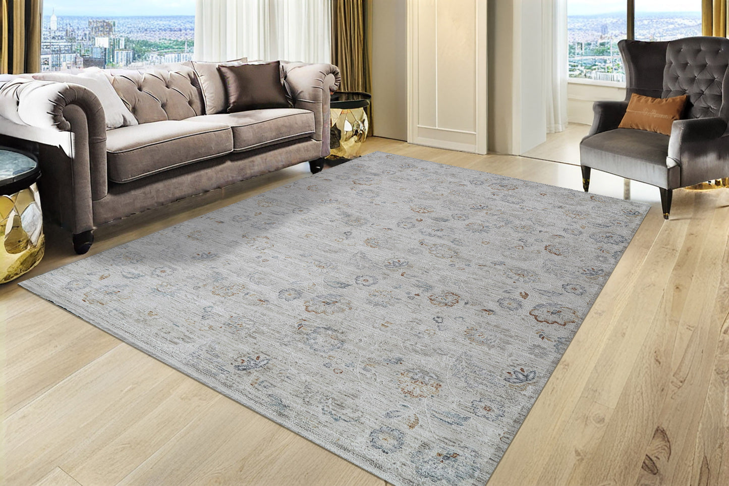 Fiora Modern Cream/Taupe Floral Low Pile Rug
