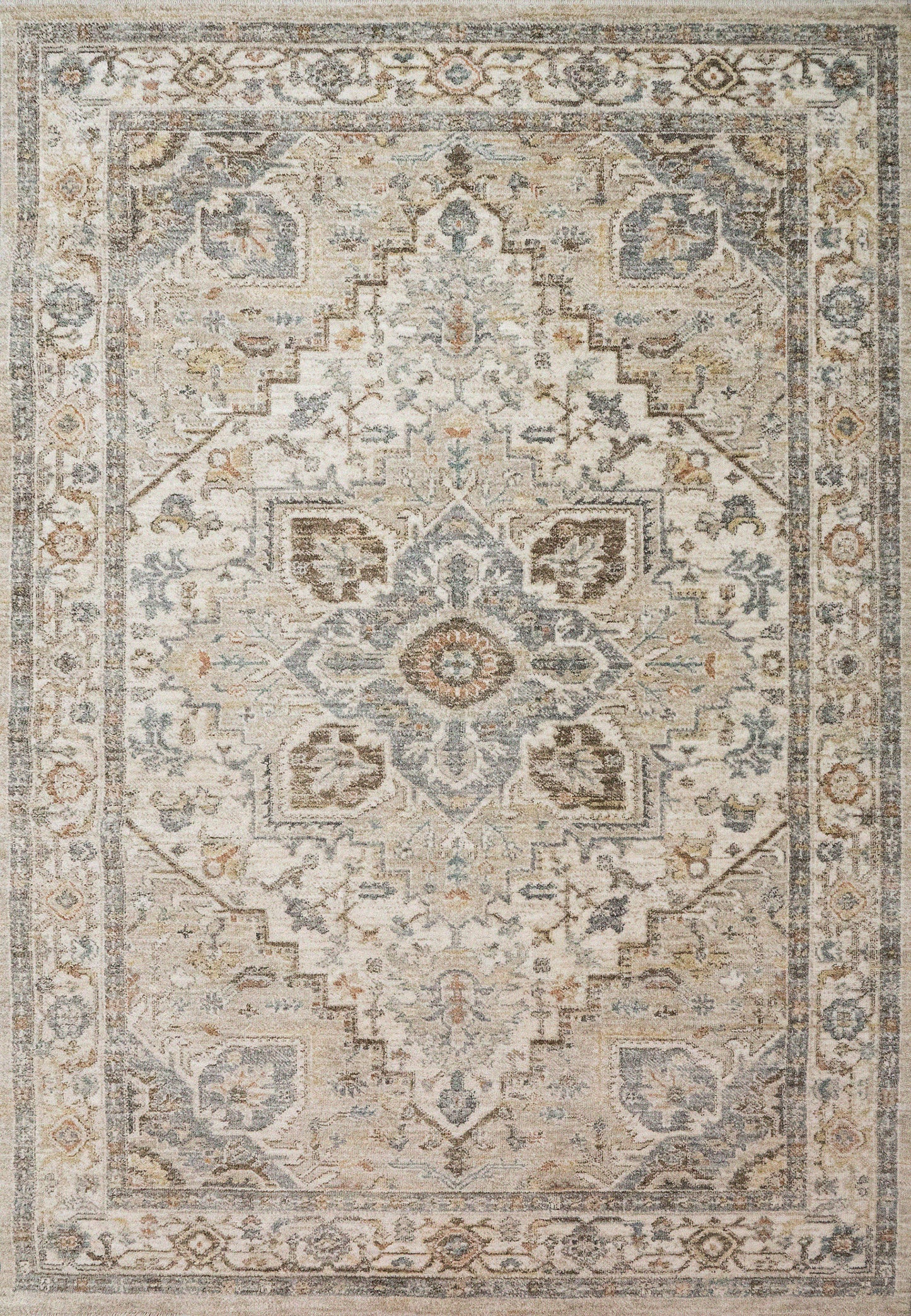 Kashmir Traditional Cream/Beige/Multi Medallion Low Pile Rug