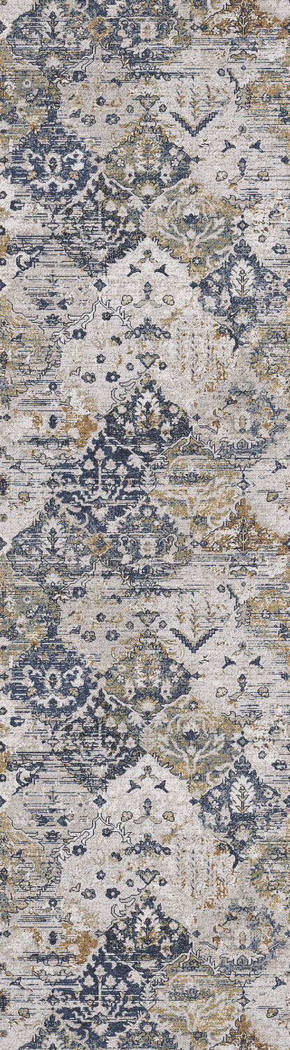 Reha Traditional Cream/Beige/Blue Floral Low Pile Rug