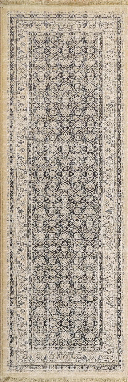 Brilliant Traditional Navy Distressed Low Pile Rug