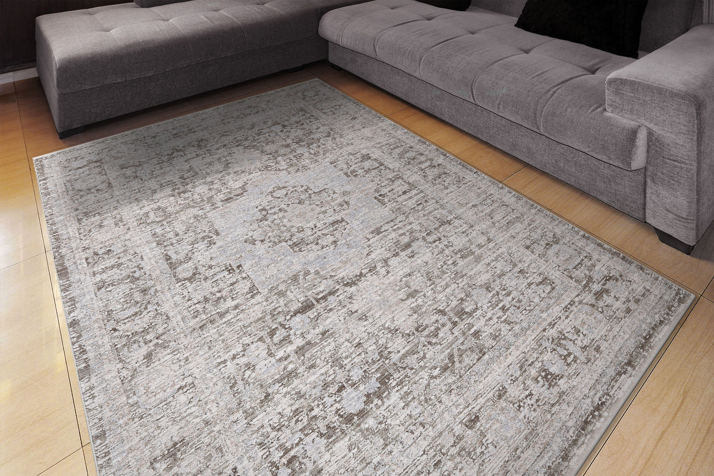Bliss Traditional Beige/Grey Oriental Low Pile Rug