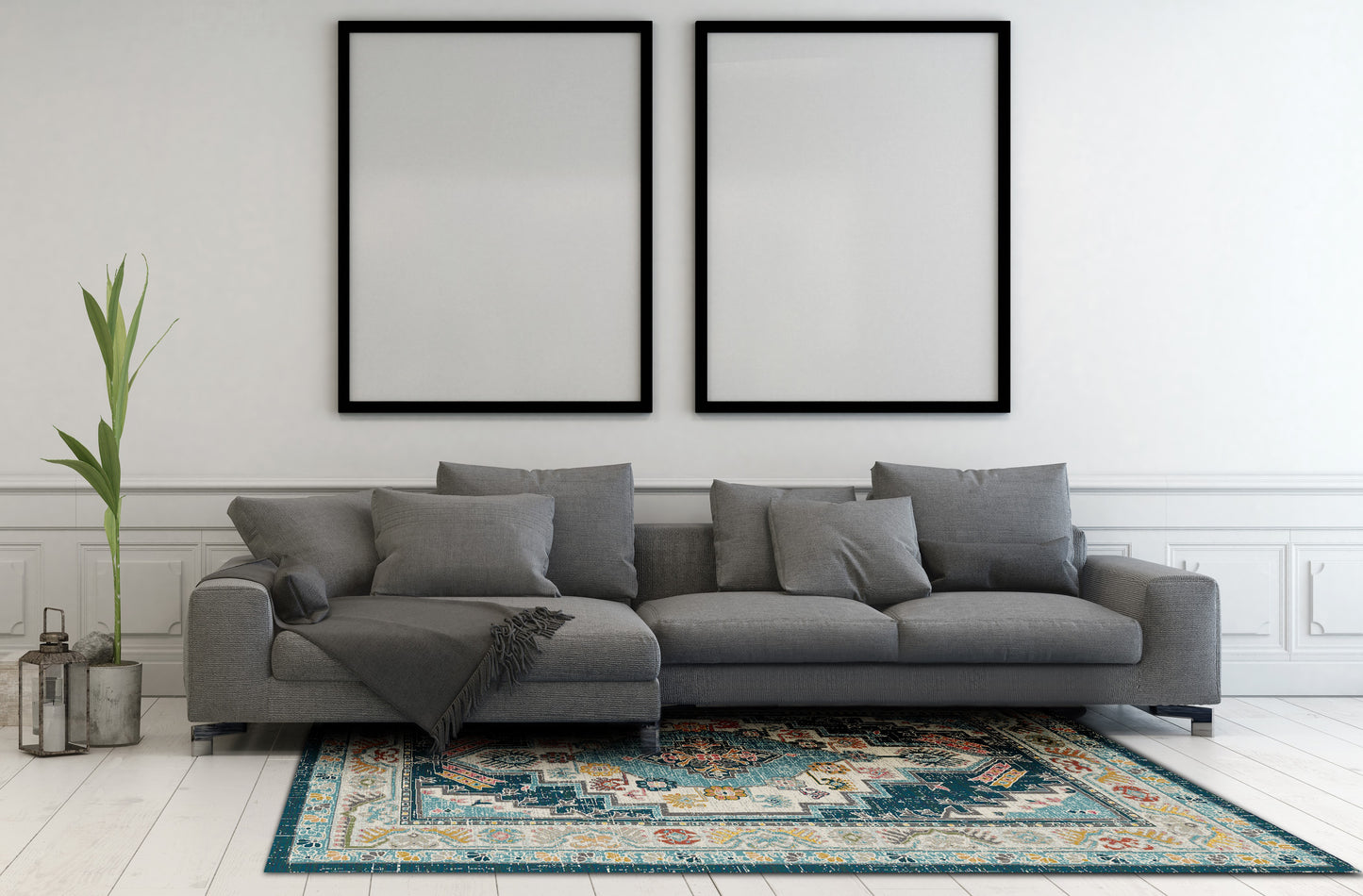 Zodiac Traditional Beige/Blue Oriental Low Pile Rug