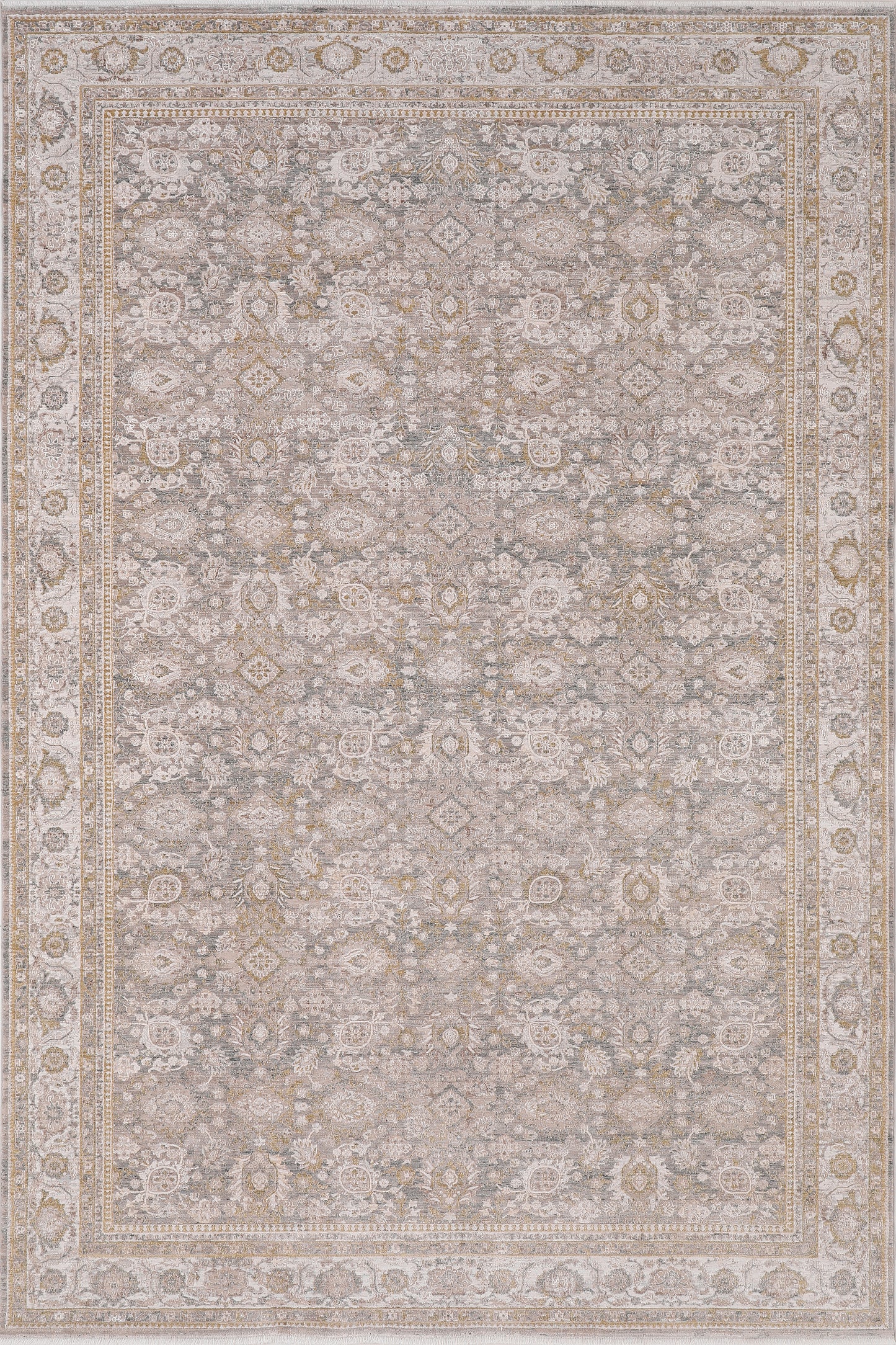 Lara Traditional Beige/Grey/Cream Floral Low Pile Rug