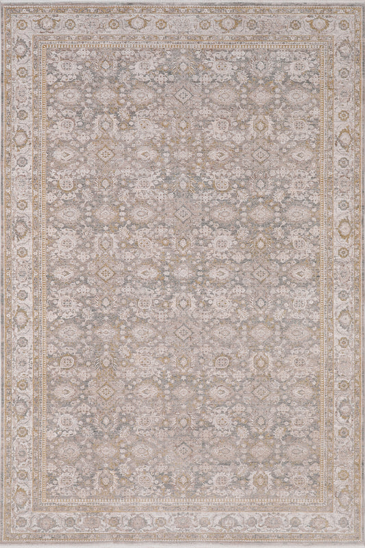 Lara Traditional Beige/Grey/Cream Floral Low Pile Rug