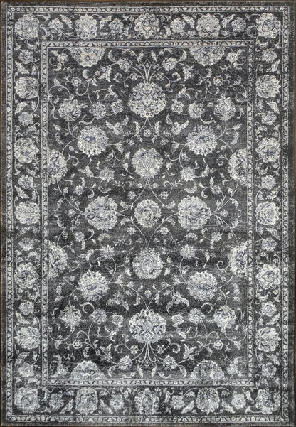 Ancient Garden Traditional Charcoal/Silver Classic Low Pile Rug