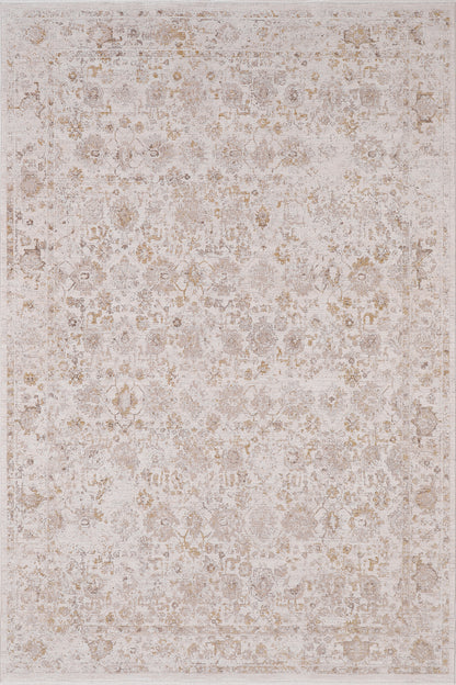 Lara Traditional Beige/Cream Floral Low Pile Rug