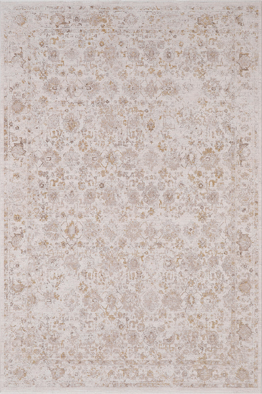 Lara Traditional Beige/Cream Floral Low Pile Rug