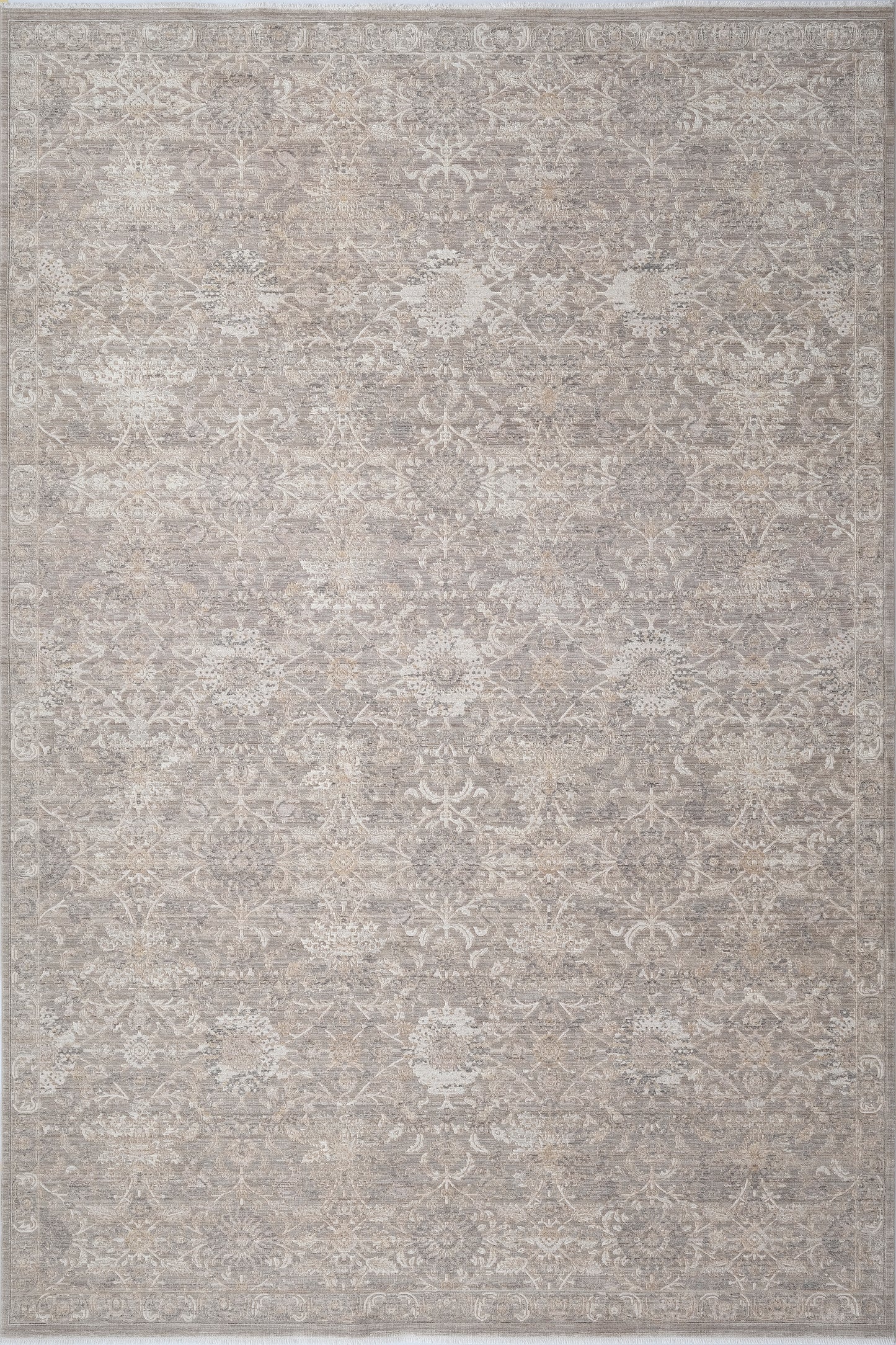 Lara Traditional Beige/Taupe Floral Low Pile Rug
