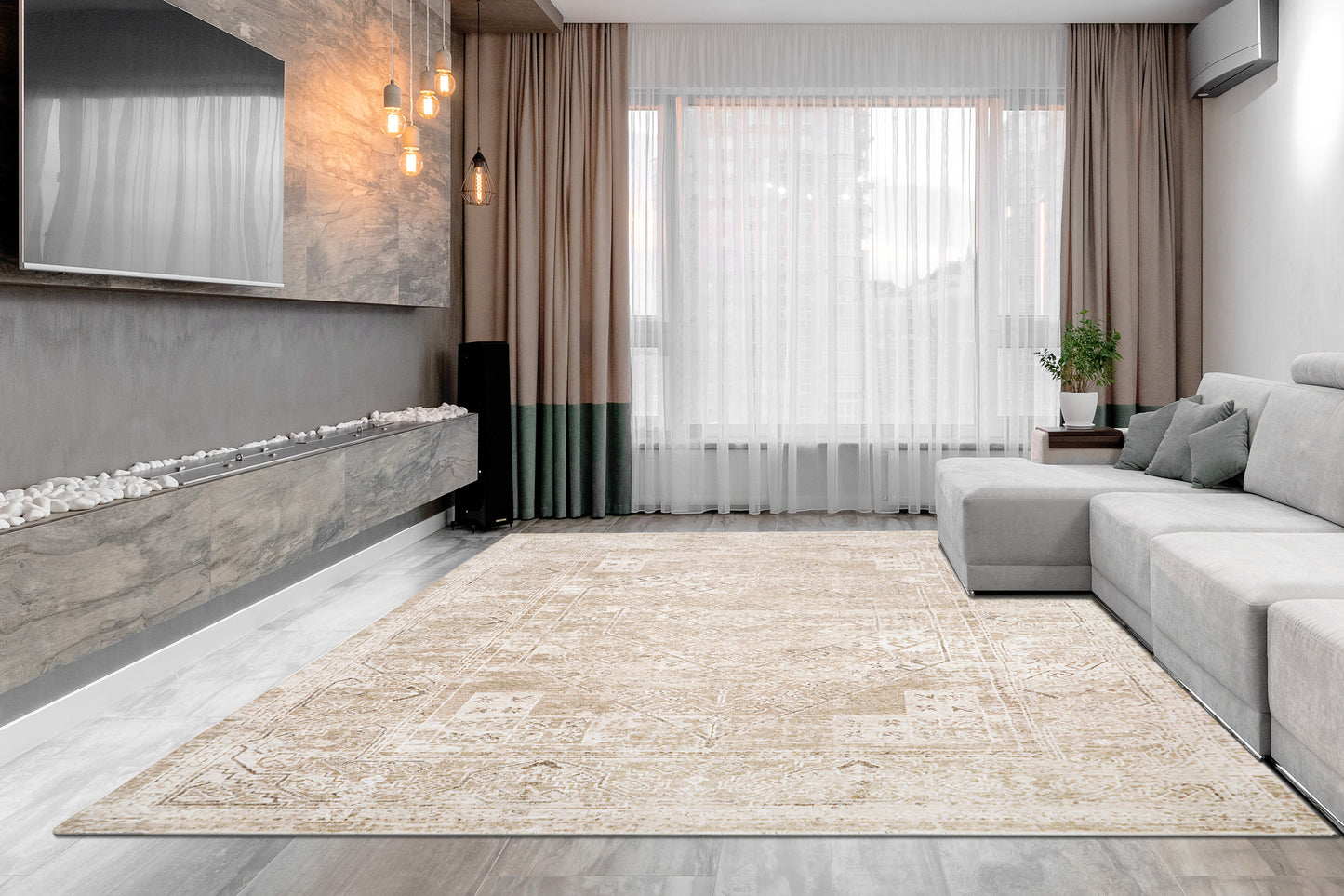 Sahara Transitional Beige/Ivory Medallion Low Pile Rug