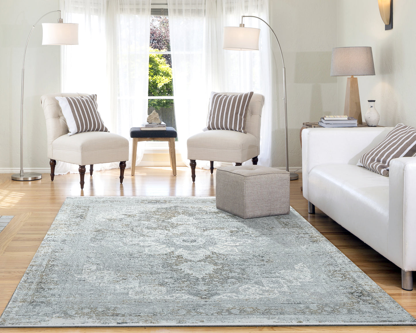 Ruby Transitional Grey Distressed Low Pile Rug