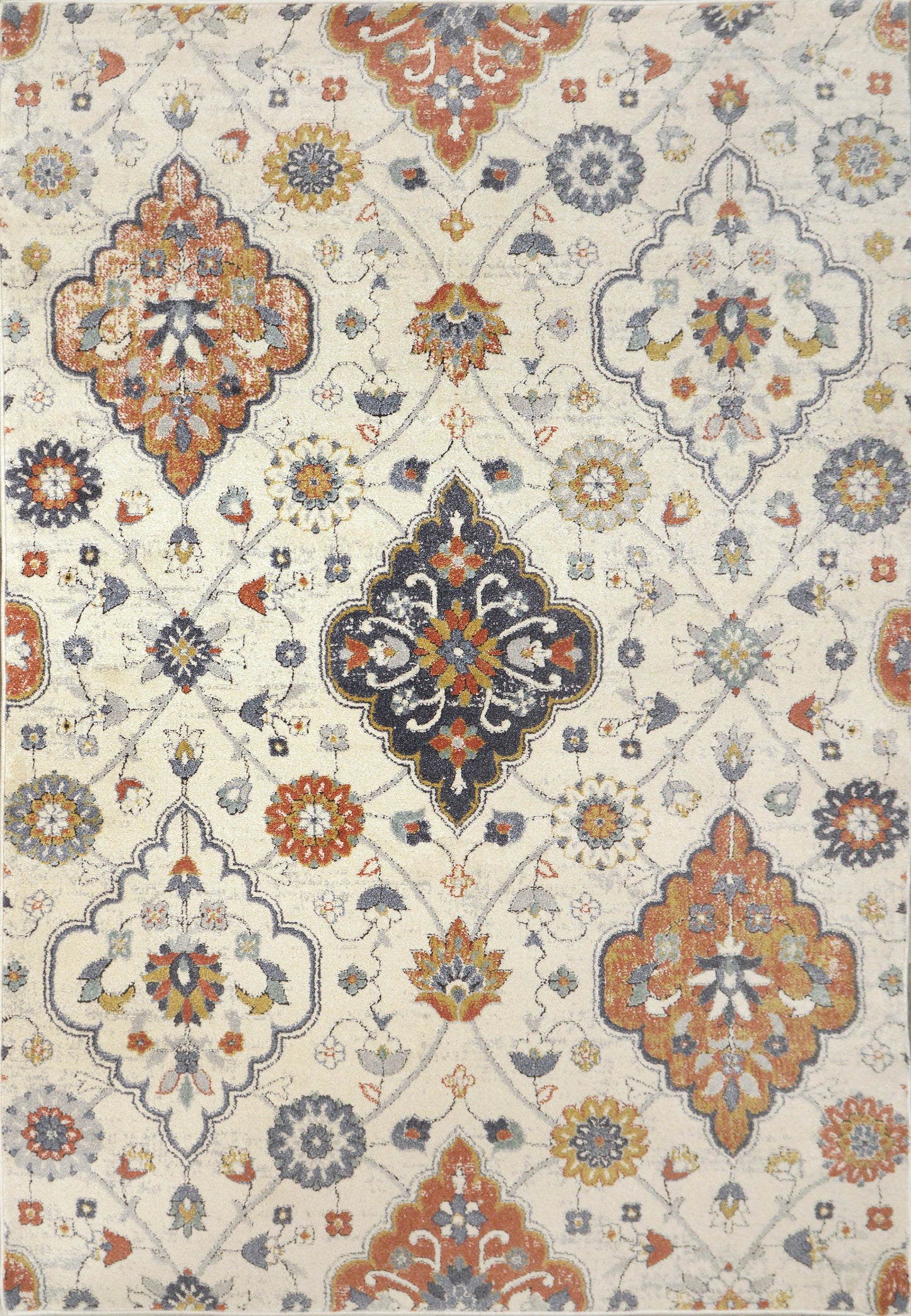Mabel Traditional Ivory/Multi Oriental Low Pile Rug