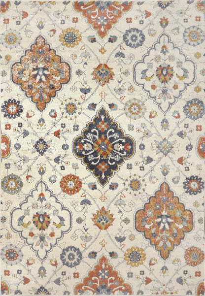 Mabel Traditional Ivory/Multi Oriental Low Pile Rug