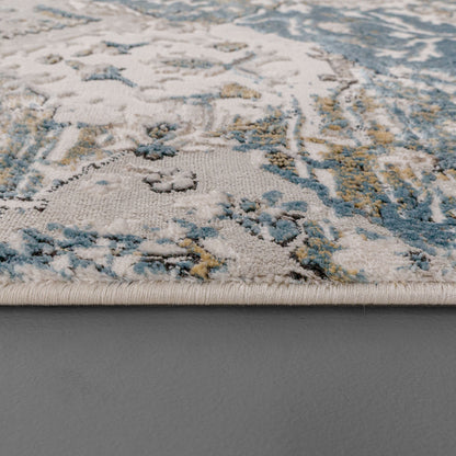 Reha Traditional Cream/Beige/Blue Floral Low Pile Rug