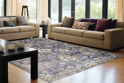 Mabel Traditional Navy/Multi Oriental Low Pile Rug