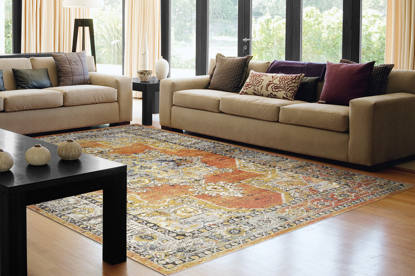 Mabel Traditional Rust/Navy/Multi Oriental Low Pile Rug