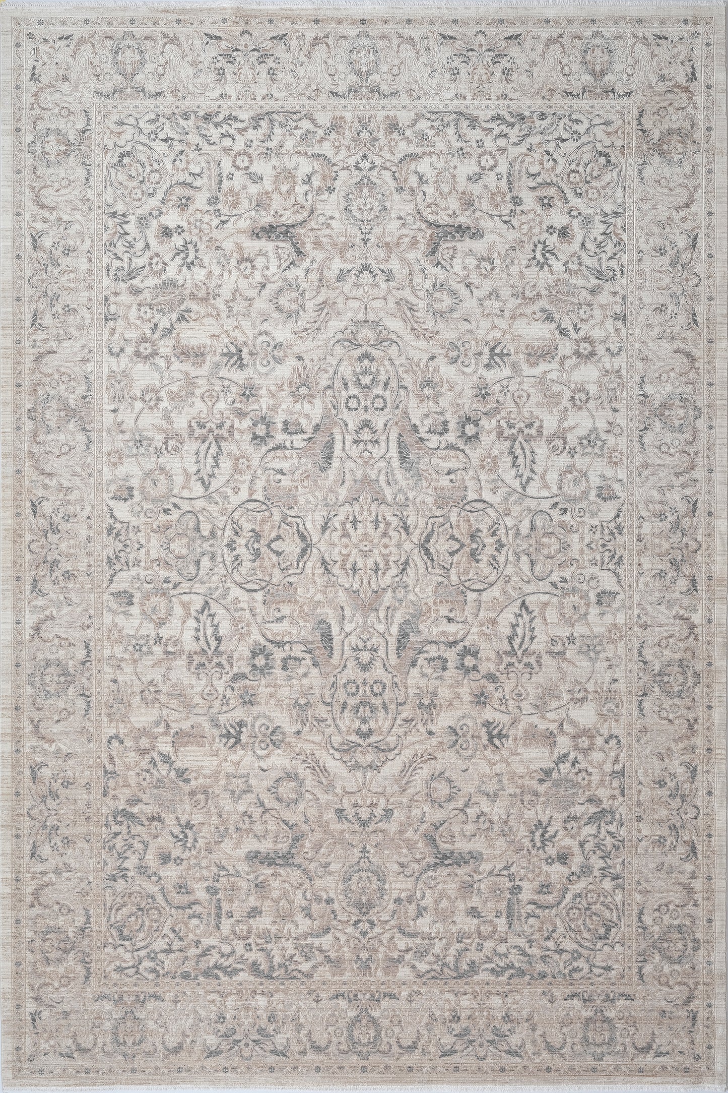 Lara Traditional Ivory/Beige/Grey Medallion Low Pile Rug