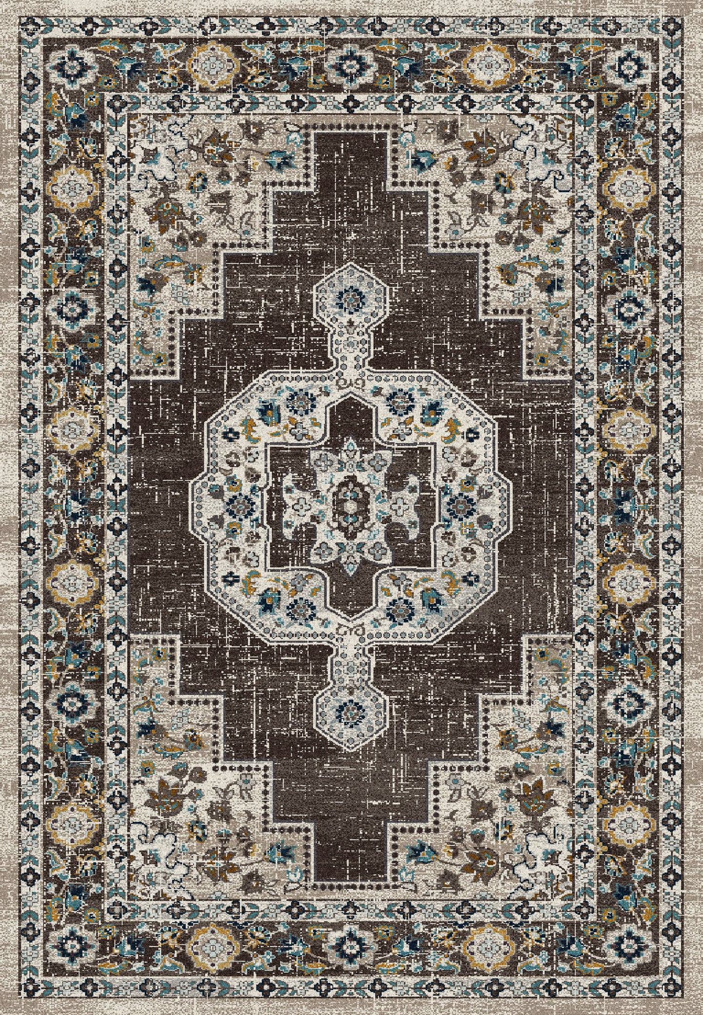 Zodiac Traditional Grey Medallion/Damask Low Pile Rug