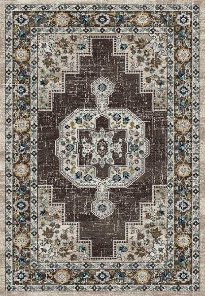 Zodiac Traditional Grey Medallion/Damask Low Pile Rug