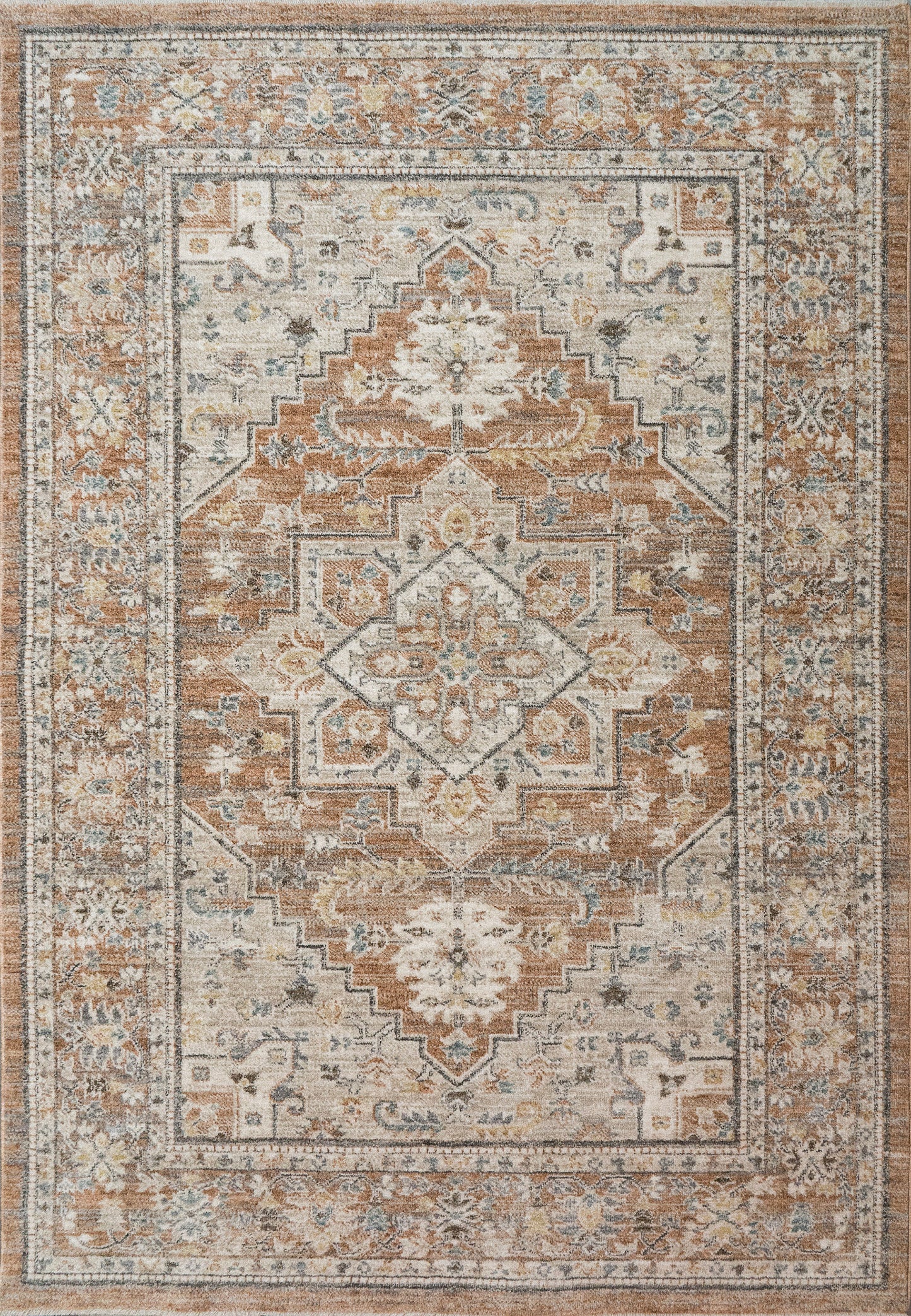 Kashmir Traditional Rust/Beige/Multi Medallion Low Pile Rug