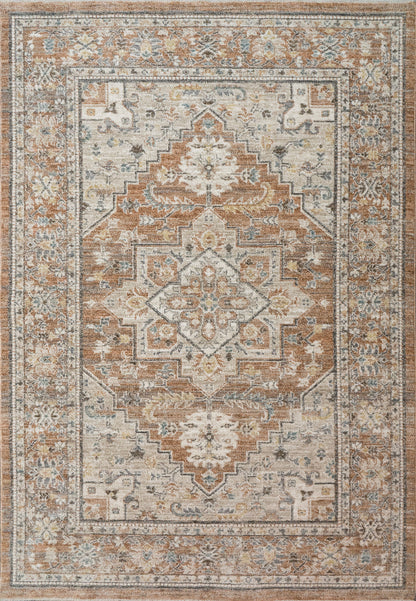 Kashmir Traditional Rust/Beige/Multi Medallion Low Pile Rug