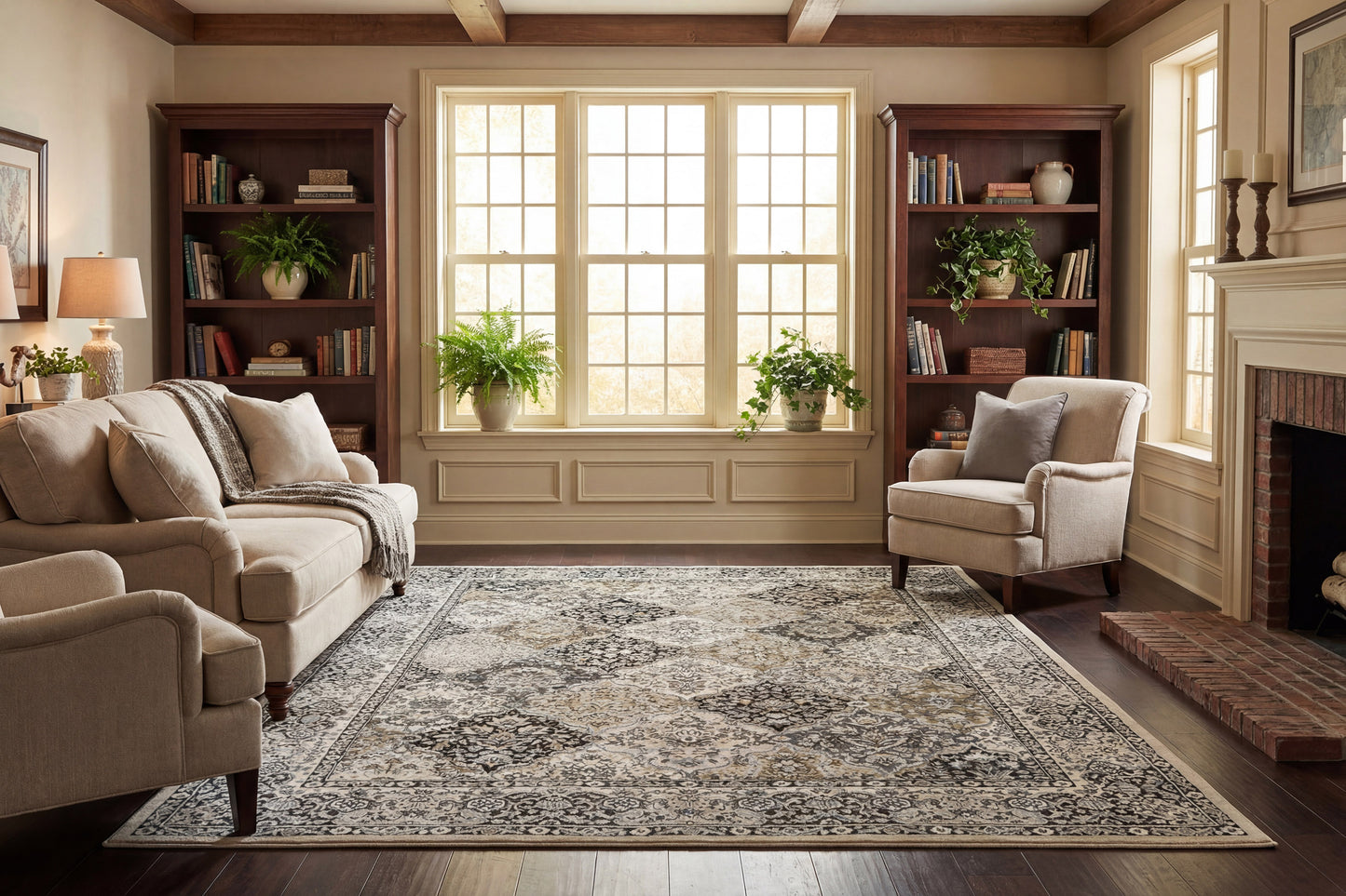 Ancient Garden Traditional Cream/Grey Classic Medium Pile Rug