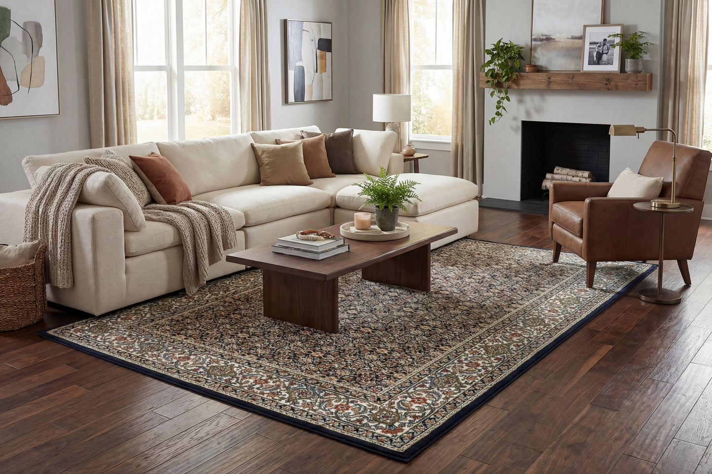 Ancient Garden Traditional Navy Classic Medium Pile Rug