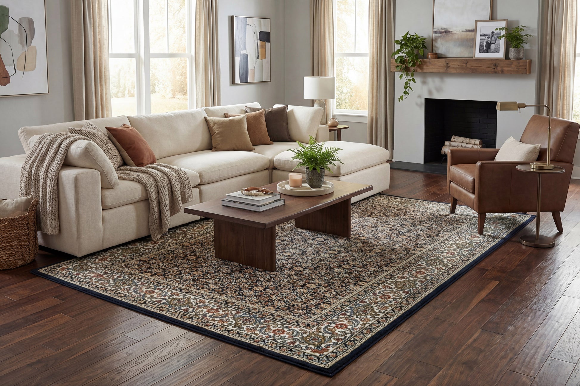 Ancient Garden Traditional Navy Classic Medium Pile Rug