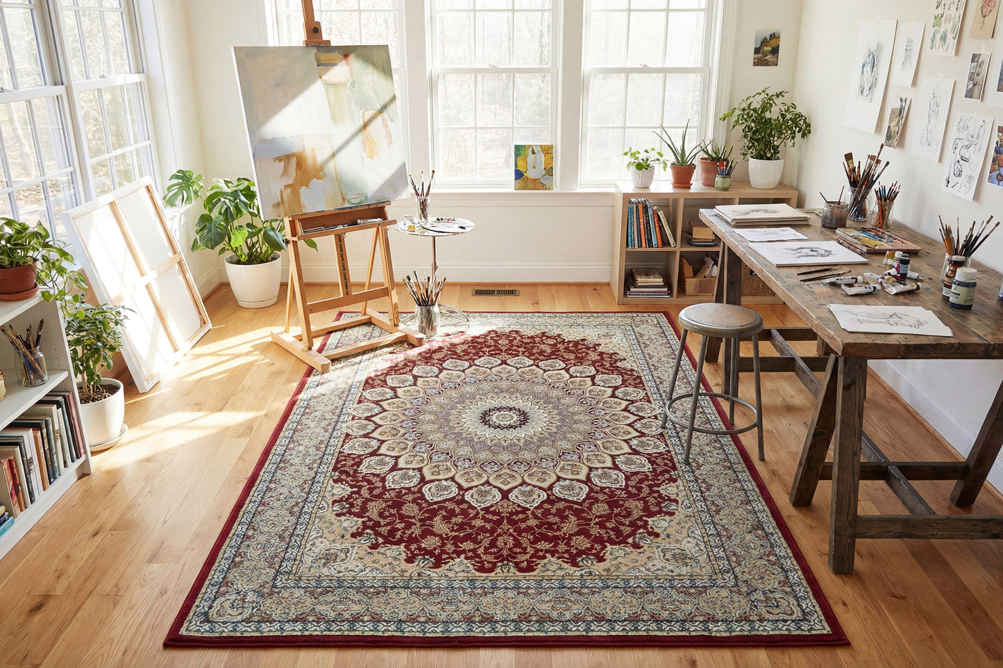 Ancient Garden Traditional Red Classic Medium Pile Rug