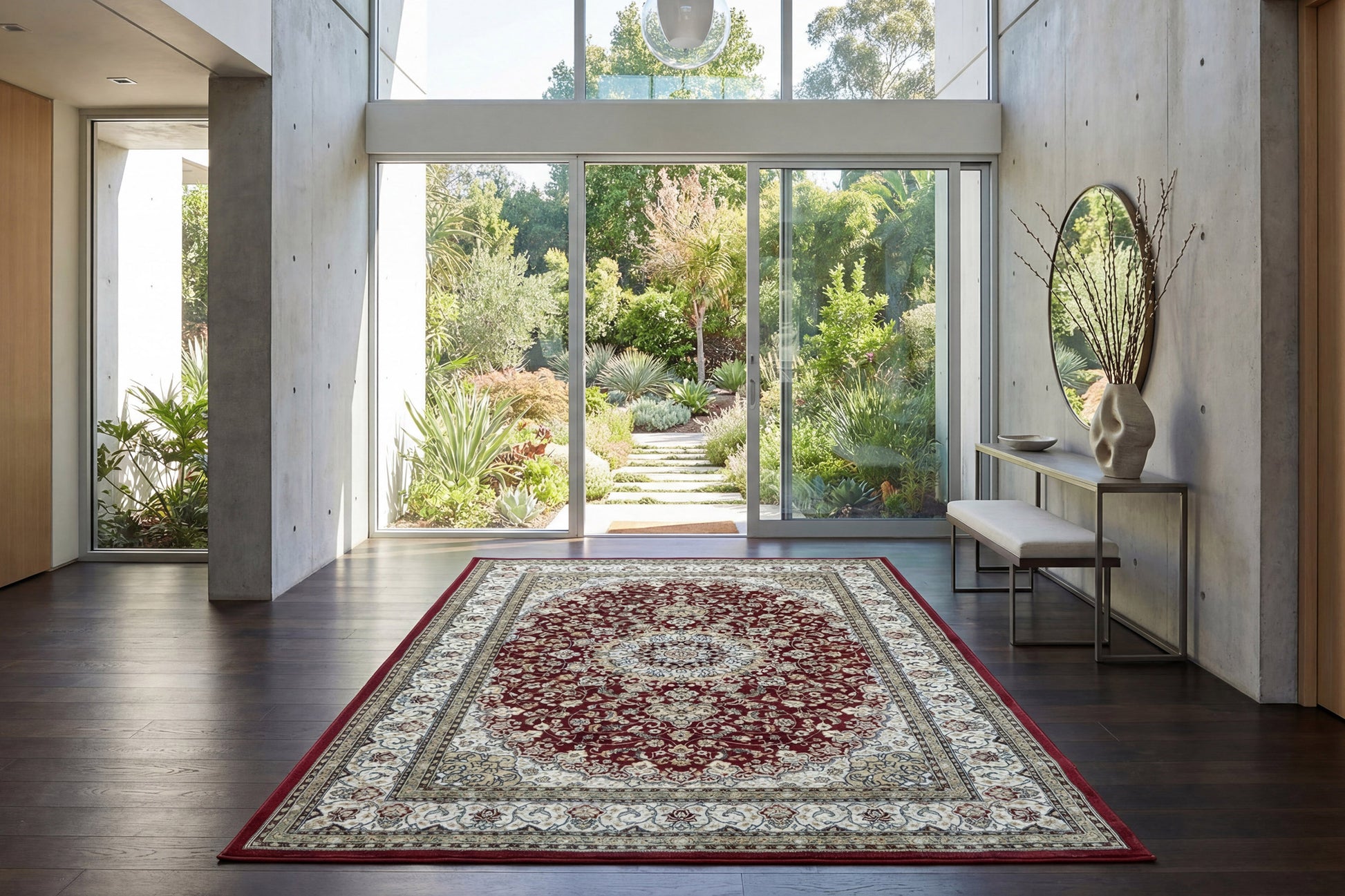 Ancient Garden Traditional Red/Ivory Classic Medium Pile Rug