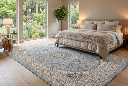 Ancient Garden Traditional Steel Blue/Cream Classic Medium Pile Rug