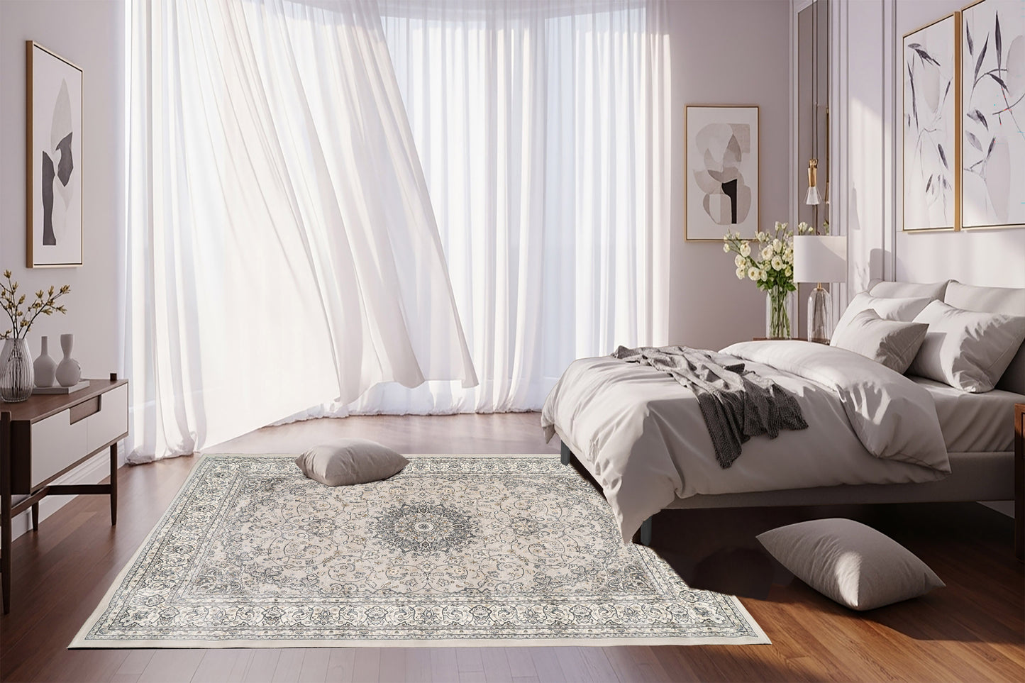 Ancient Garden Traditional Soft Grey/Cream Classic Medium Pile Rug