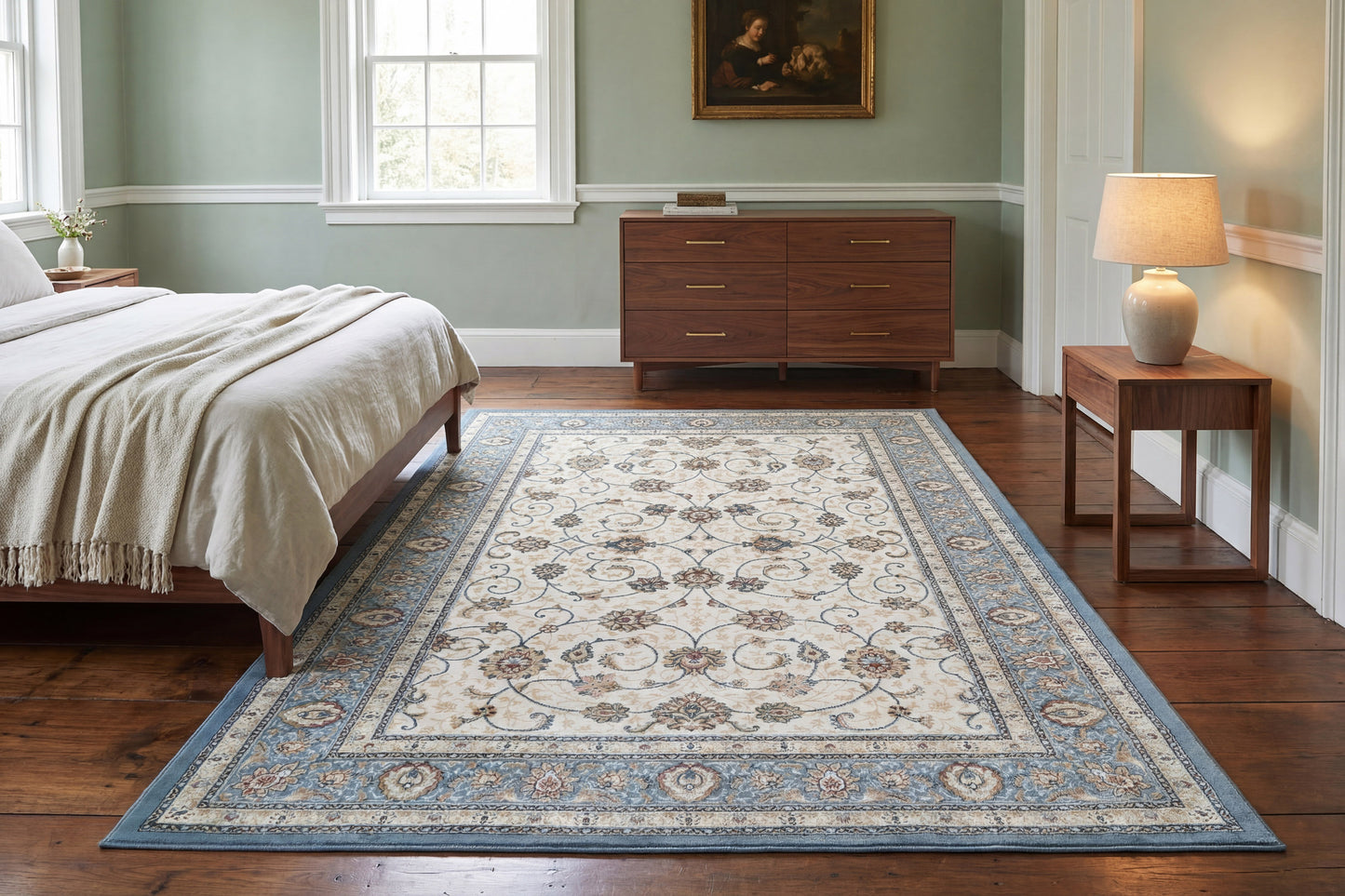 Ancient Garden Traditional Ivory/Light Blue Classic Medium Pile Rug