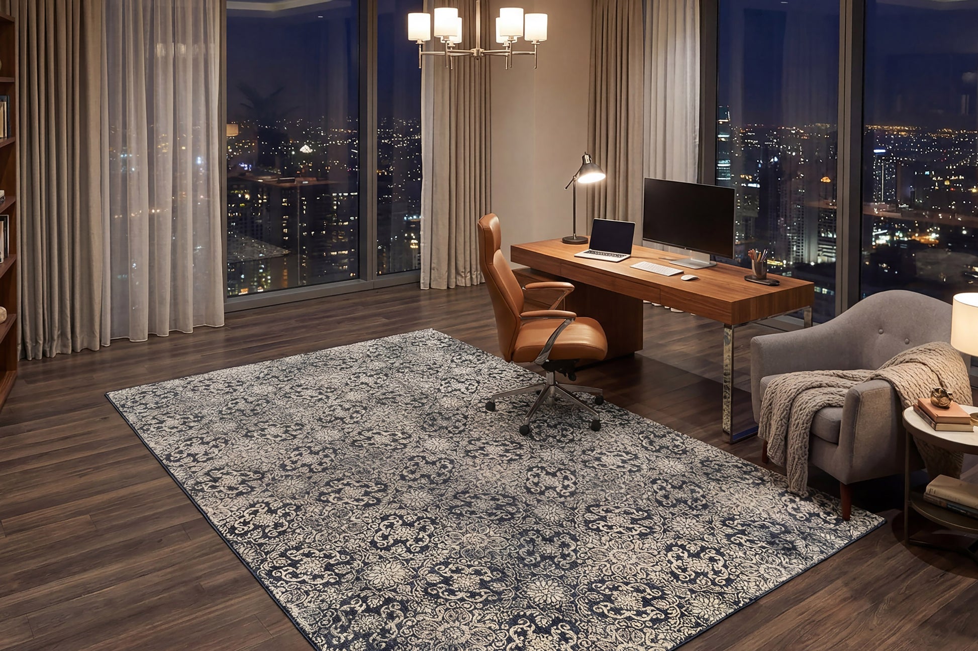 Ancient Garden Traditional Steel Blue Classic Medium Pile Rug