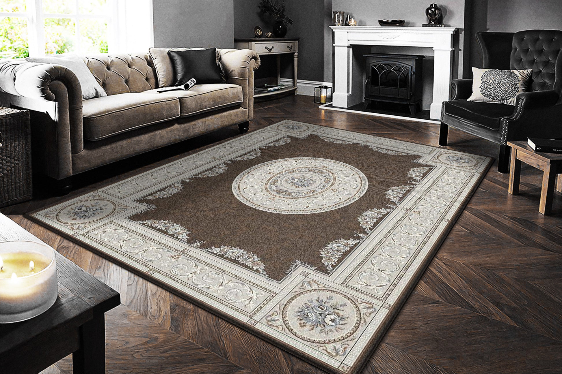 Ancient Garden Traditional Brown/Cream Oriental Medium Pile Rug