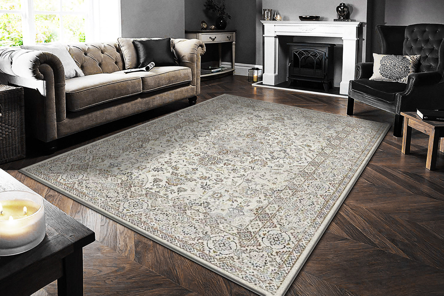 Ancient Garden Traditional Cream/Beige Oriental Medium Pile Rug
