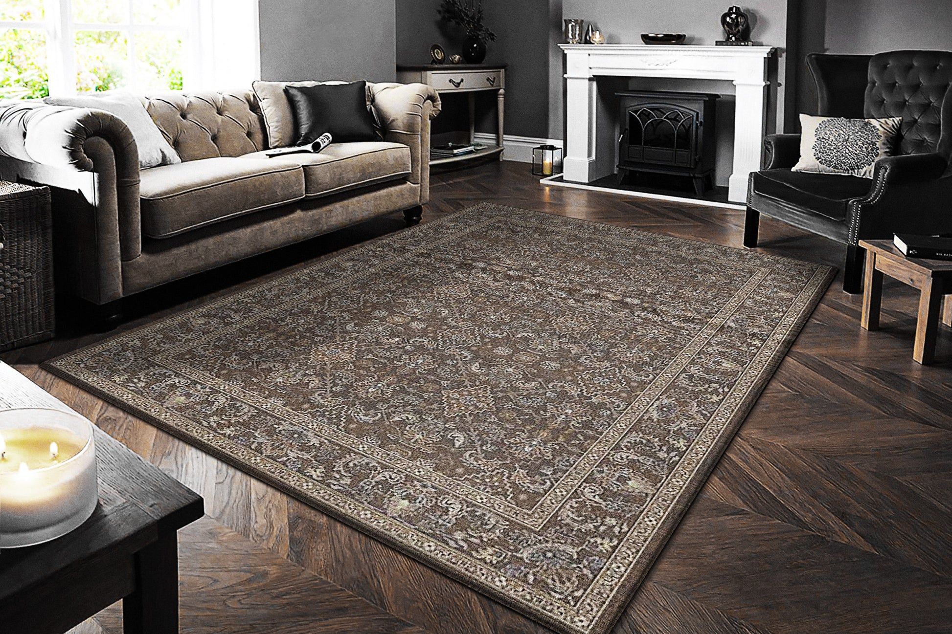 Ancient Garden Traditional Dark Brown/Beige/Blue Oriental Medium Pile Rug