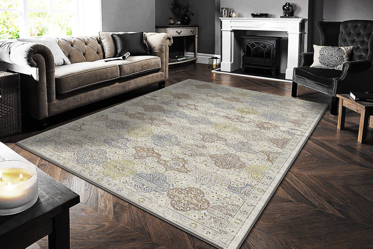 Ancient Garden Traditional Cream/Multi Oriental Medium Pile Rug