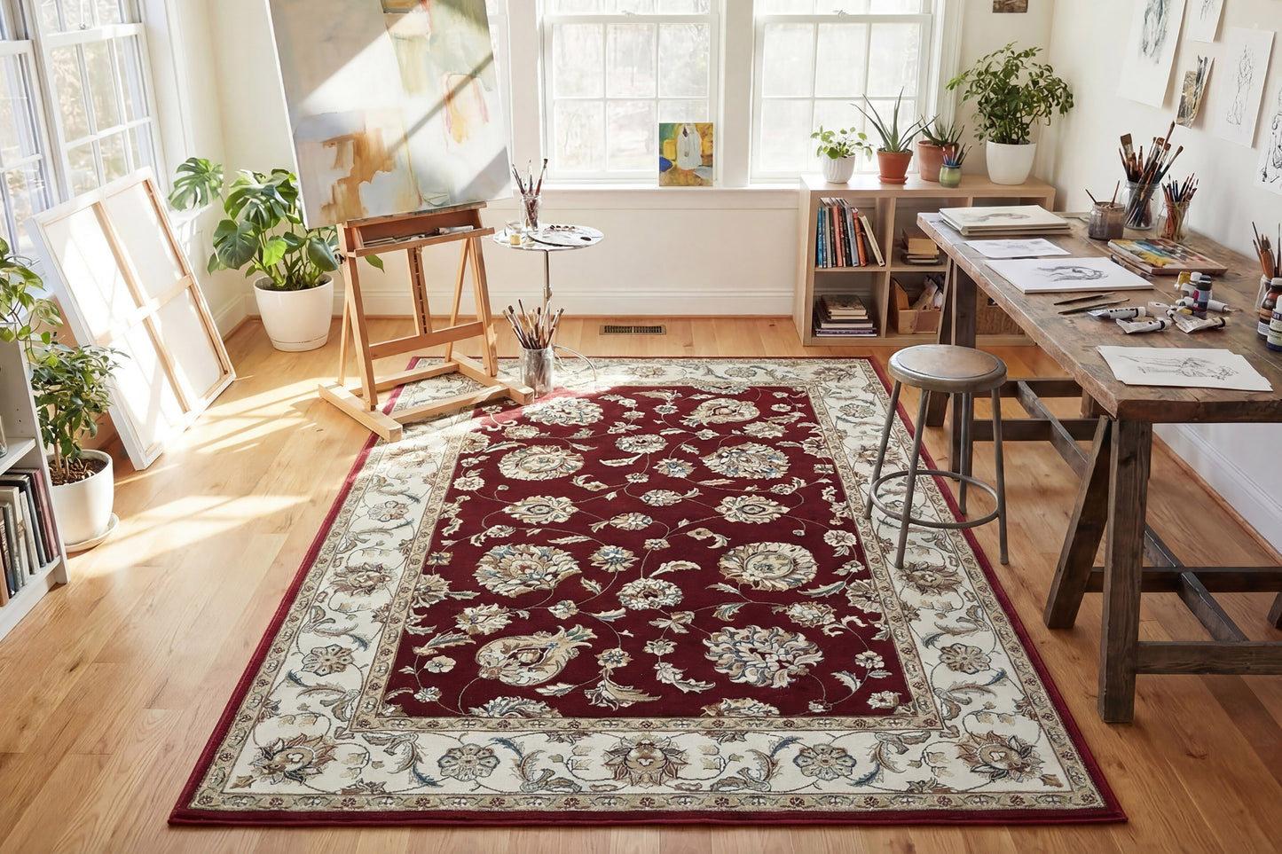 Ancient Garden Traditional Red/Ivory Classic Medium Pile Rug