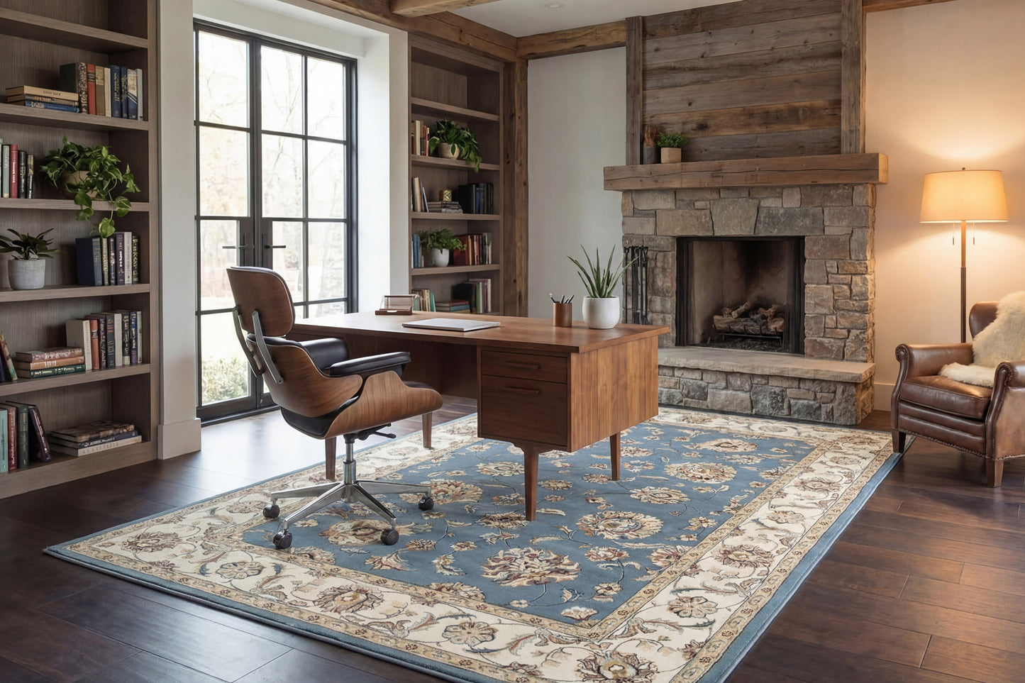 Ancient Garden Traditional Light Blue/Ivory Classic Medium Pile Rug